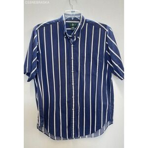 Hunt Club Blue/Striped Men's 100% Cotton Short Sleeve Button Down‎ Shirt Large